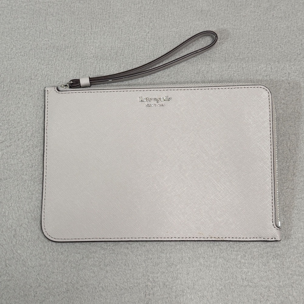 Kate Spade Wristlet Womens Large Gray Zip Clutch Bag Pouch